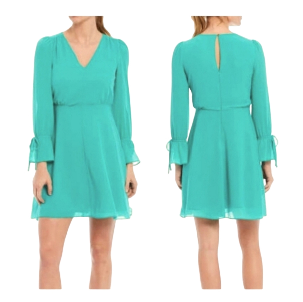 Vince Camuto Sz 8 Fit & Flare Chiffon Long Tie Sleeve Dress in Jade